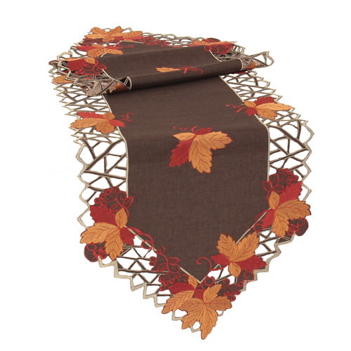 Xia Home Fashions Harvest Hues Embroidered Cutwork Fall Table Runner 15 by 54-Inch 